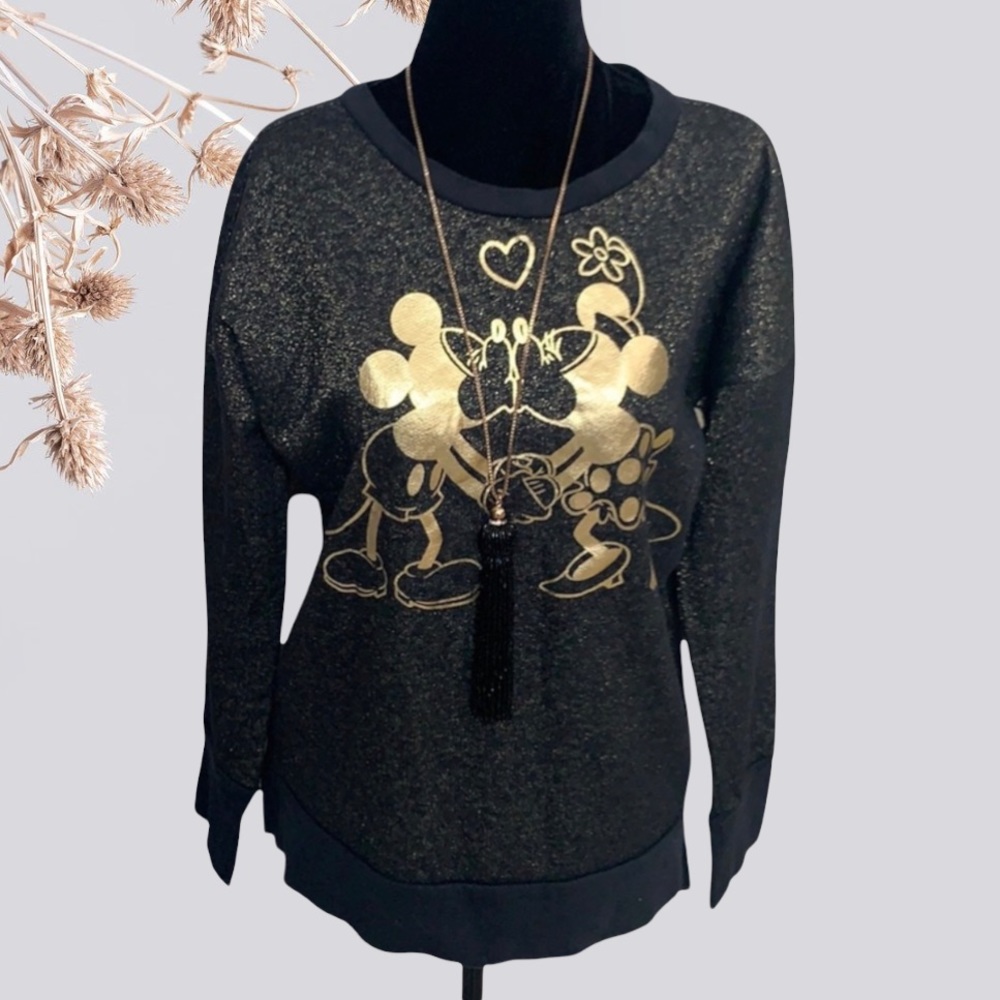 Disney Mickey and Minnie Black and Gold Women's Sweater